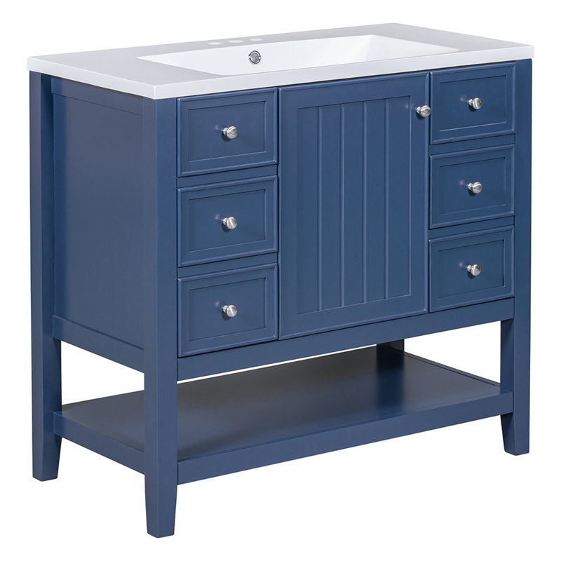 Rafaello 36.01'' Single Bathroom Vanity with Solid Wood Top, Blue