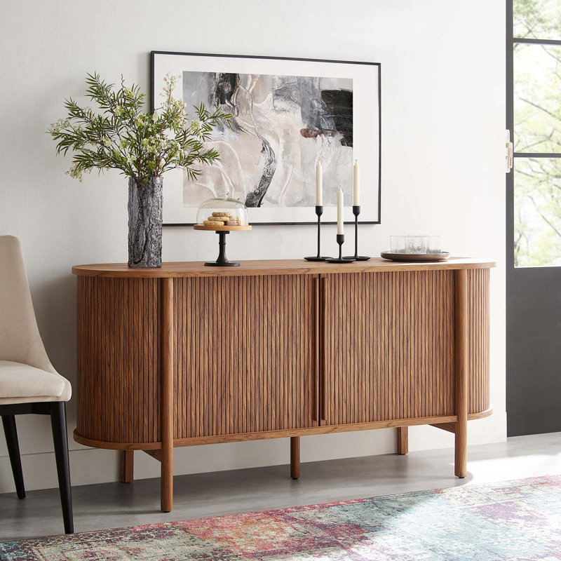 Cadence 63" Walnut Curved Mid-Century Modern Sideboard