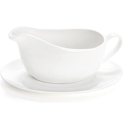 Saucière avec grande soucoupe en céramique blanche