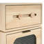 Table d'appoint rotative avec finition naturelle avec armoire en verre, tiroir pratique et base de circulation d'air pour petits espaces