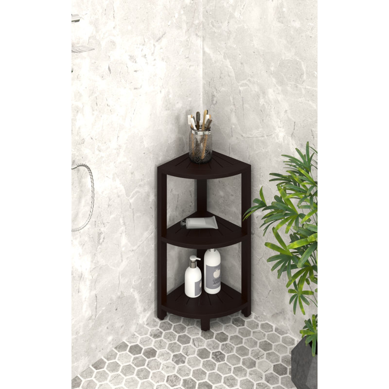 Kai Mocha-Shield Small Three-Tier Teak Corner Bath Shelf, Mocha
