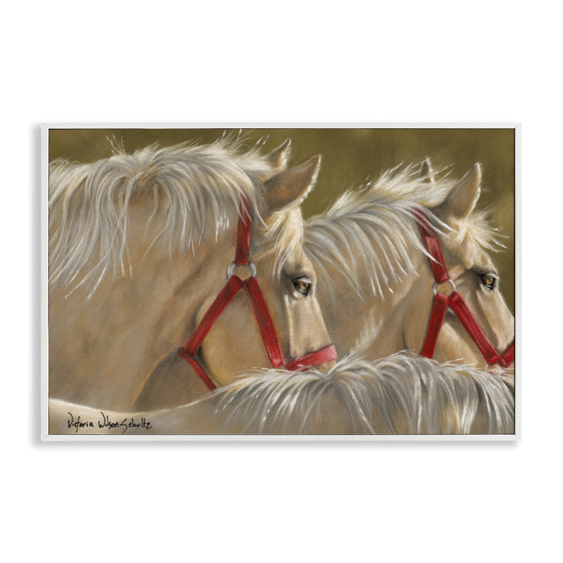 «Horses with Red Bridles» par Victoria Schultz, Giclée encadrée blanc bord de mer, H 16 po x l 24 po