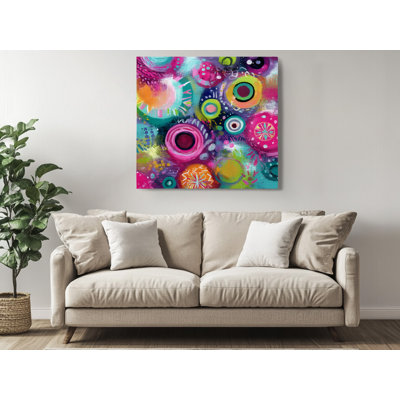 «Vibrant Abstract Circles», impression sur toile géométrique colorée pour le salon, décoration rose et sarcelle