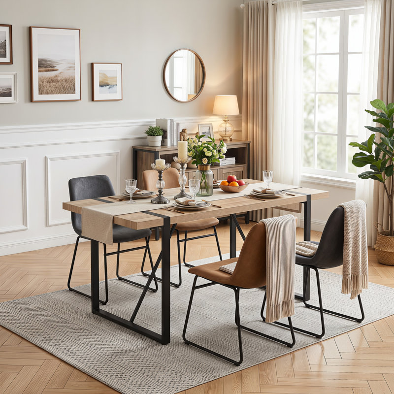 Table de salle à manger moderne de style industriel de 140 cm (55,1 pouces) pour 4 à 6 personnes avec structure en métal