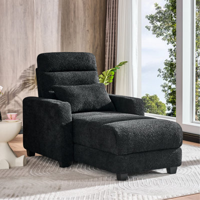 Fauteuil de chargement sans fil avec porte-gobelet ajustable, laine d'agneau noire, pour chaise de salon et zone de laine d'agneau douce et noire