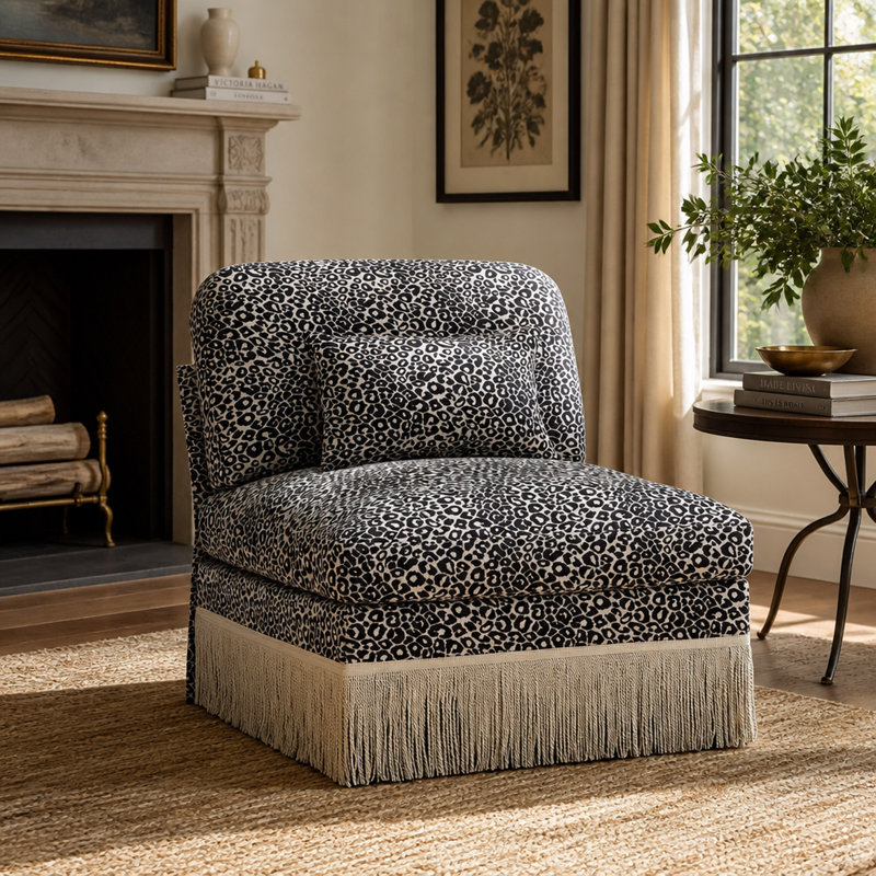 Canapé sans accoudoirs en chenille léopard avec 1 coussin, Black