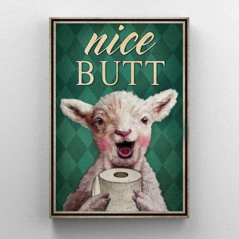 Mouton - jolie toile tendue avec toile tendue - décor d'illustrations de salle de bain et de lessive, blanc et vert foncé