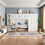 Lit simple escamotable avec armoire de bureau et armoires de rangement