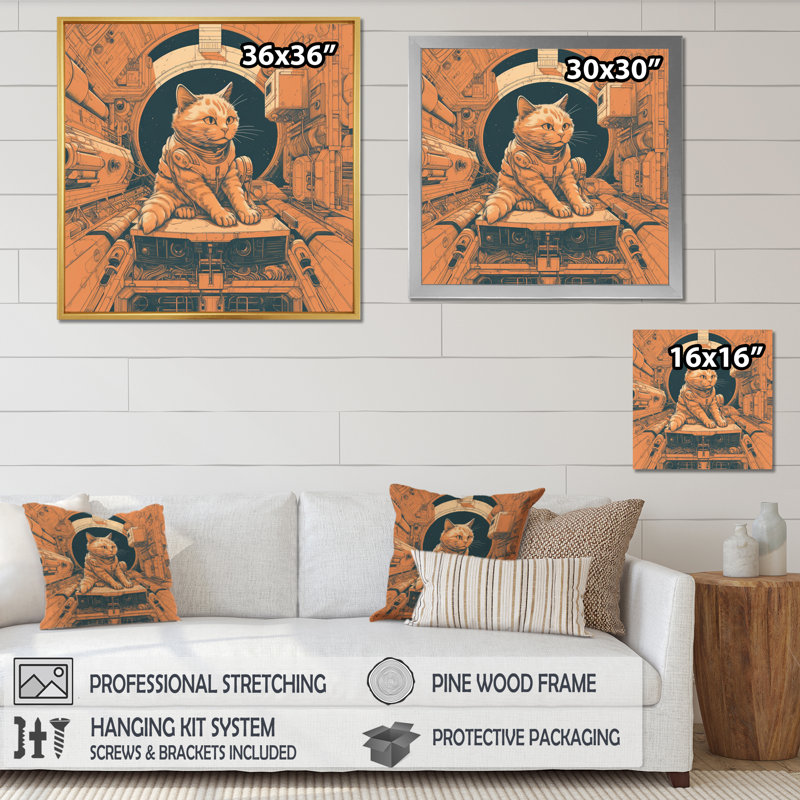 Illustration de l'espace astronout rétro - impression, Cadre simple blanc, H 36 po x l 36 po x P 1,5 po