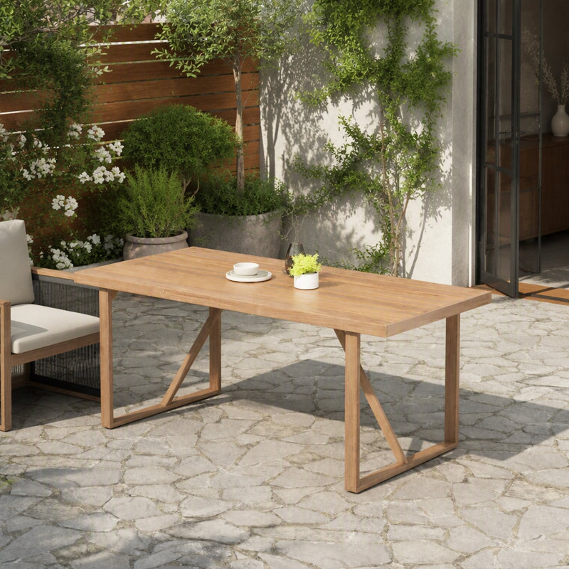 Table de salle à manger en bois d'acacia massif avec plateau à lattes pour les rassemblements de patio et l'utilisation durable