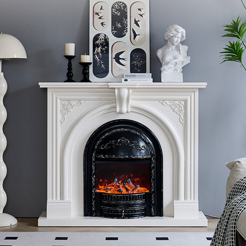White Solid + Manufactured Wood Electric Fireplace