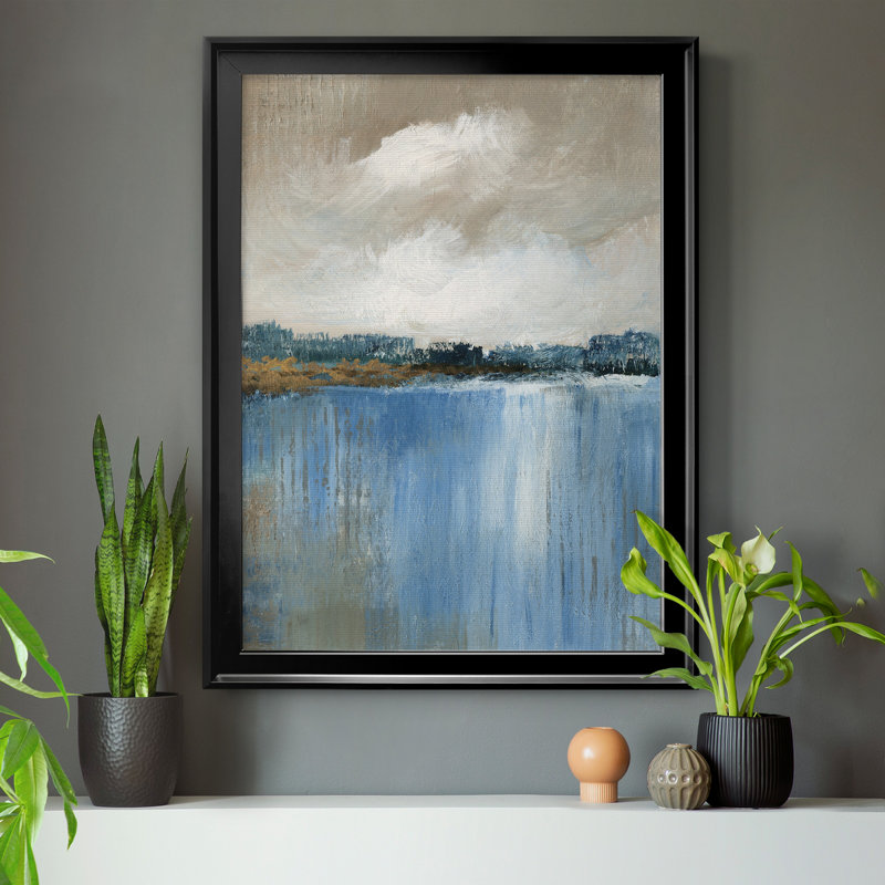 Vent et eau - Peinture encadrée, H 30,5 po x l 42,5 po x P 1,5 po, Toile avec cadre noir, Pas de tapis