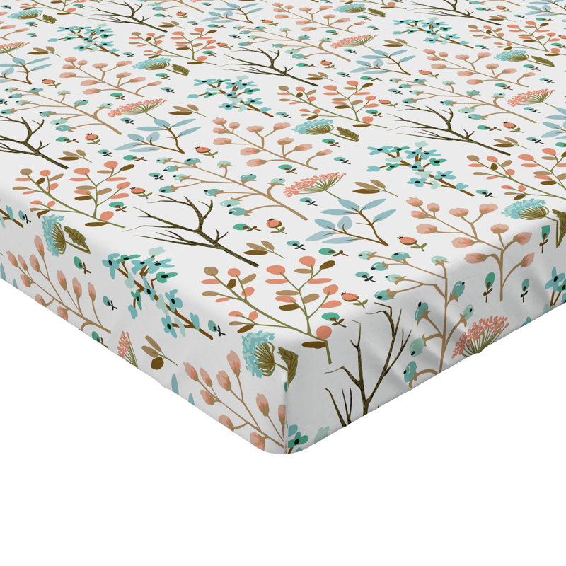 Ensemble de 2 draps-housses Ambesonne, Écume de mer, corail, brun pâle / floral, Drap-housse simple TG