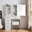Luquantra White Vanity Desk with Lighted Mirror and LED Light Bulbs, Dressing Table with Cushioned Stool, Drawers and Storage Shelves