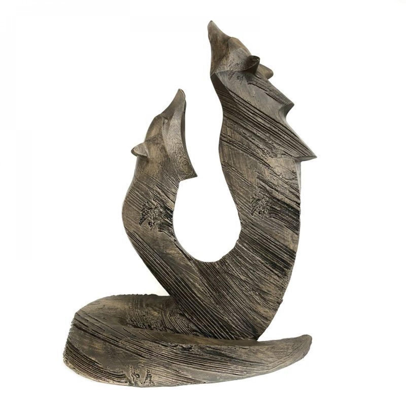 Figurine paire de loups en bois flotté