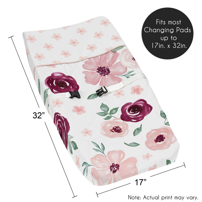 Burgundy and Pink Watercolor Floral Microfiber Changing Pad Cover