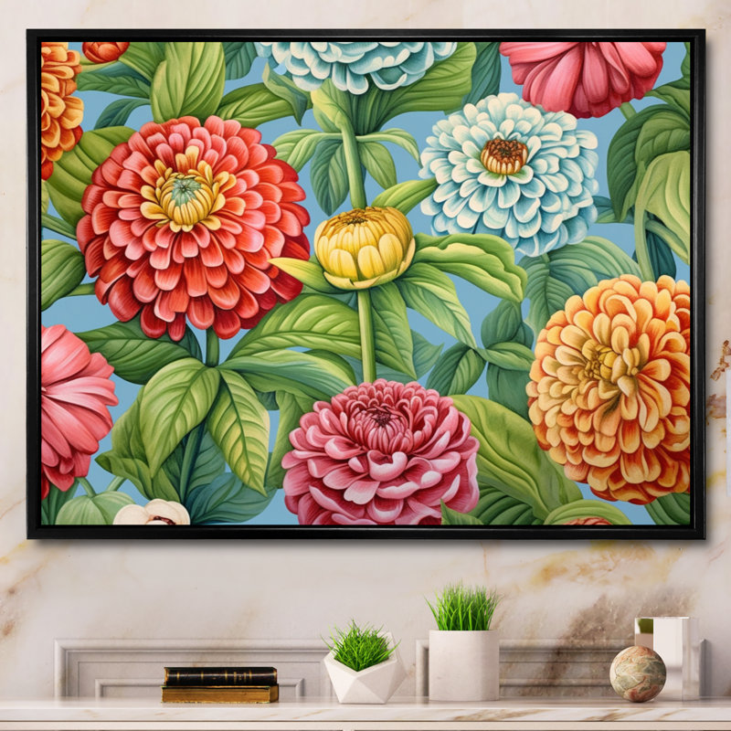 Corail vert belles fleurs, Cadre flottant noir, H 34 po x l 44 po x P 1,5 po