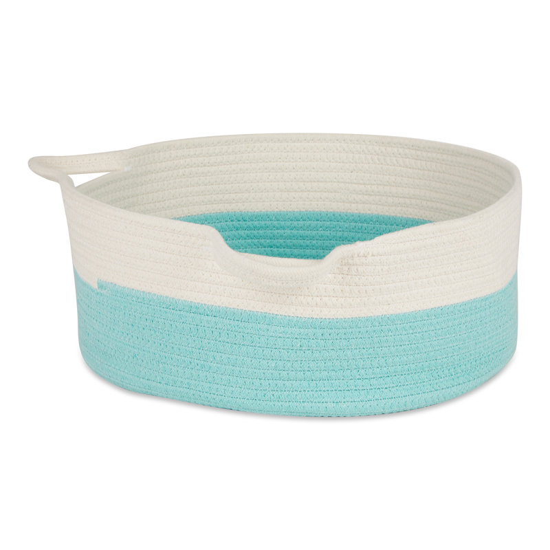 Highland Dunes Cotton Decorative Basket, White/Green