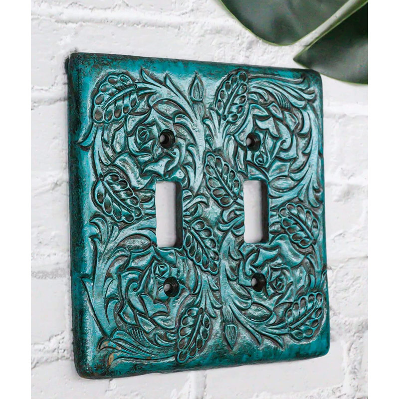 Ensemble de 2 plaques d'interrupteur à bascule à double paroi en dentelle florale turquoise