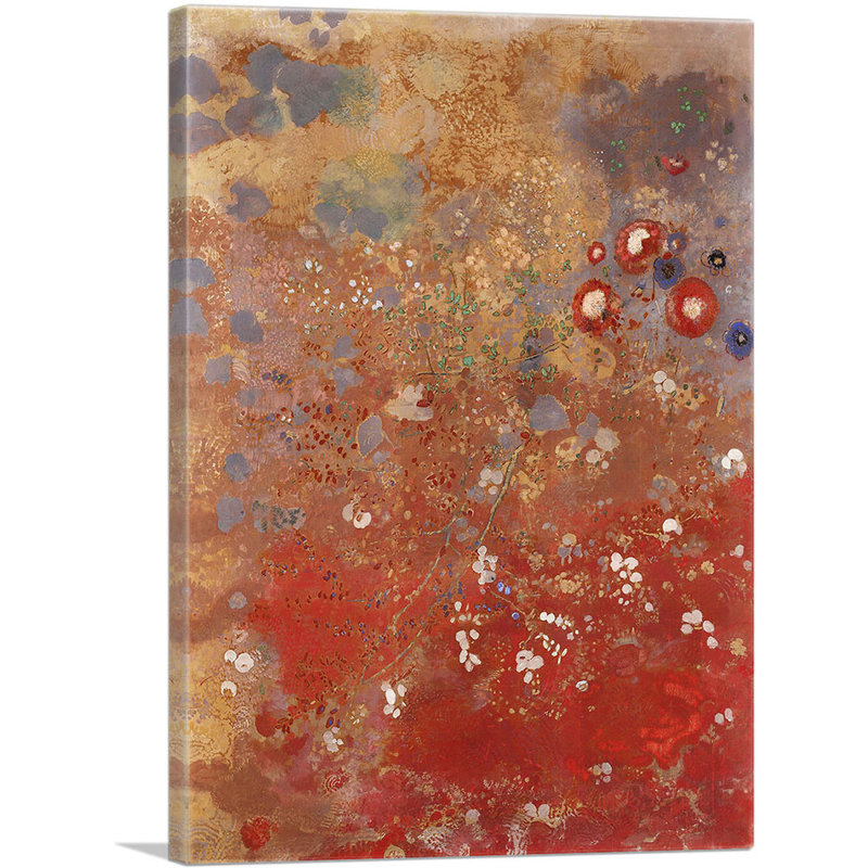«Red Flower Floral Field» par Odilon Redon, reproduction d'art sur toile tendue, H 26 po x l 18 po x P 0,75 po