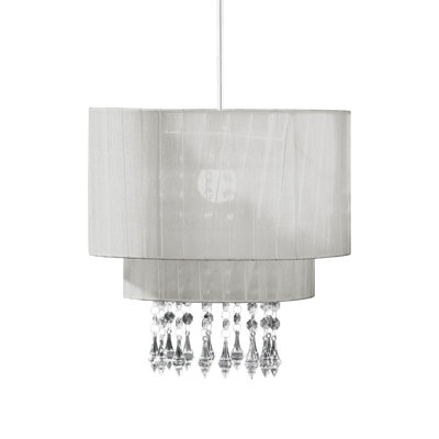 Cisneros 22 cm H Drum Pendant Shade ( Clip On ) in Silver