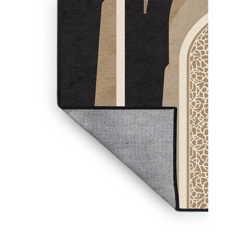 Tapis oriental classique lavable à la machine en noir Pantelis - reliure noire, Carré 6 pi