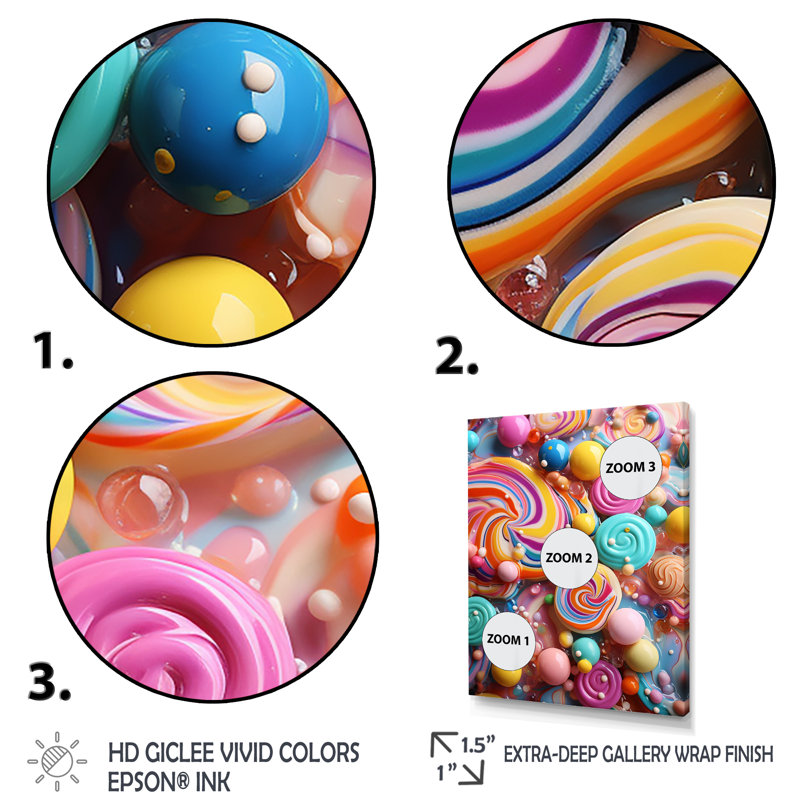 Coloré, bonbon sucré, élégance - art mural Pop Art, Toile tendue, H 40 po x l 30 po x P 1,5 po