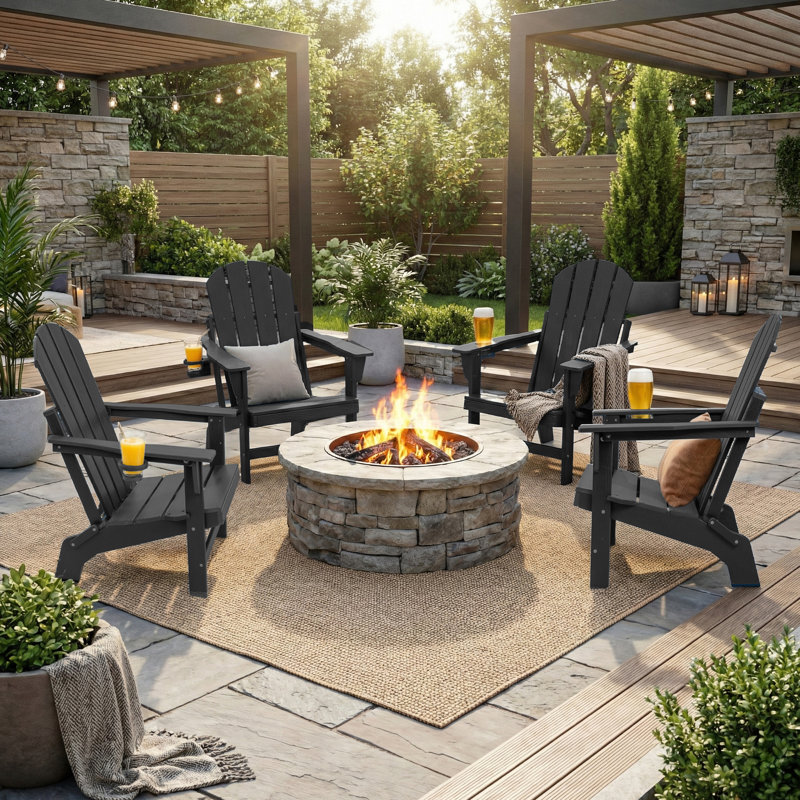 4 chaises Adirondack d'extérieur pliables, Noir, 4
