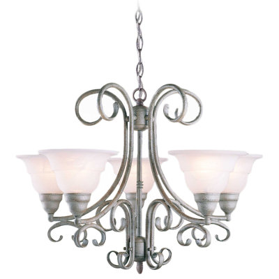  Lustre suspendu en argent antique classique / traditionnel 5 lumières avec abat-jour en verre albâtre Toledo 1795-8