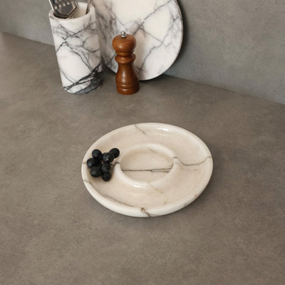 Buckley Sicily Lila Marble Platter, 8.7 in Diameter x 1.2 in Height | 100% Authentic White Marble | Elegant Serving Tray for Entertaining & Home Decor | Perfect for Cheese, Fruits, & Desserts, Durable & Stylish Design