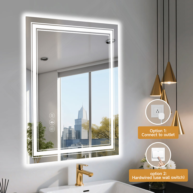 Miroir de salle de bain à DEL sans cadre 20 po x 28 po, miroir intelligent, 28 po x 20 po