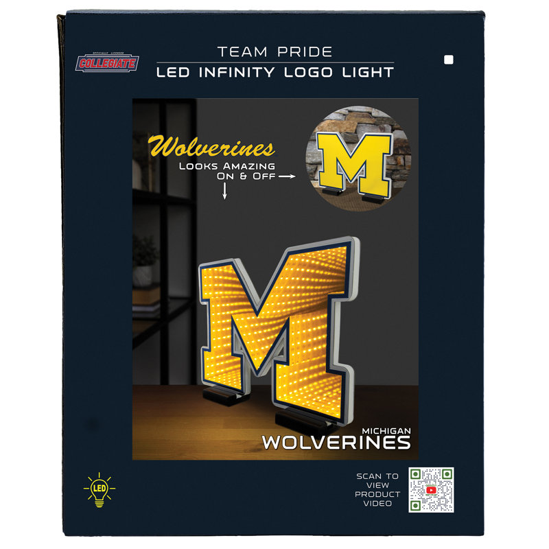 Éclairage de logo à DEL Infinity de Sport Michigan de la NCAA - Effet de lumière 3D, affichage acrylique avec prise UL et support