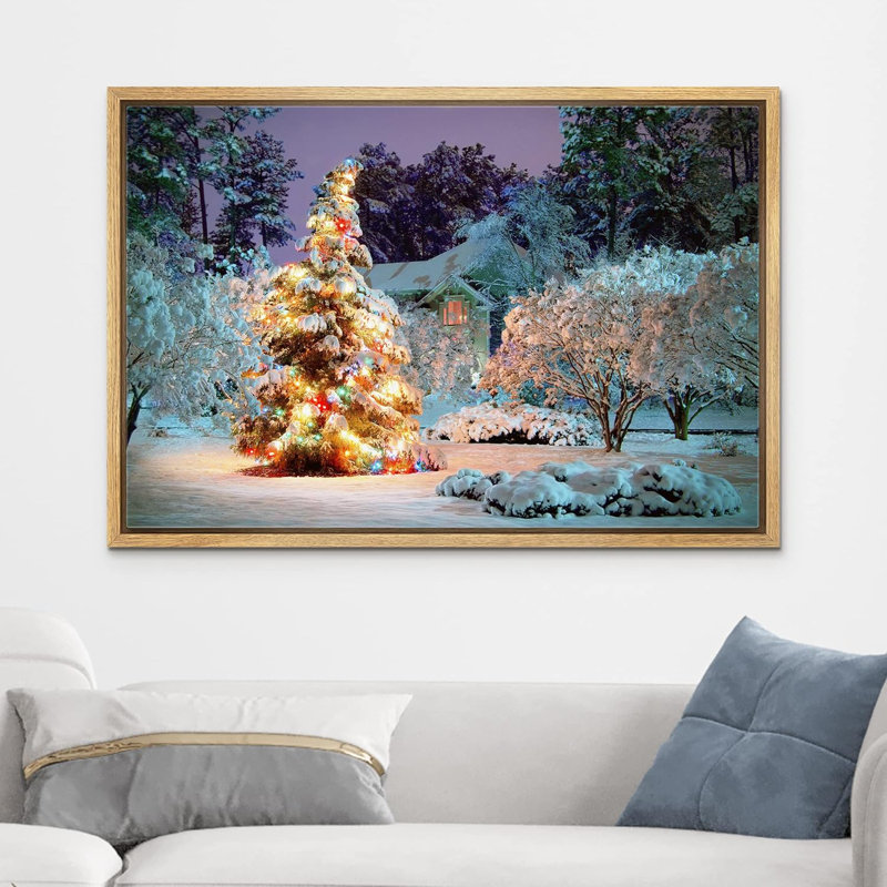 Célébration de Noël, impression, H 24 po x l 36 po, Cadre naturel flottant