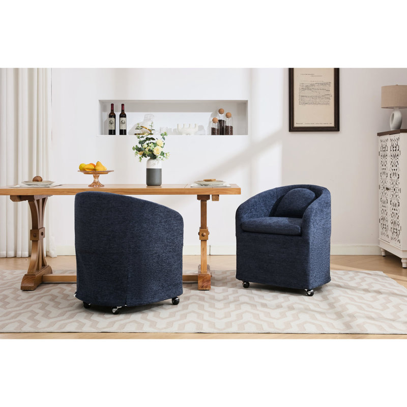 Fauteuil de salle à manger en chenille d'une capacité de poids de 250 lb, avec roulettes, support de dossier bleu moderne pivotant à 360 °