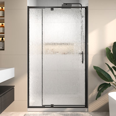 38"-42" W X 71" H Pivot Swing Semi-frameless Shower Door With 1/4" Tempered Clear Glass