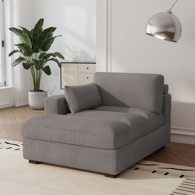 Bentura Oversized Upholstered Light Gray Corduroy Chaise Lounge with Armrests & Throw Pillows