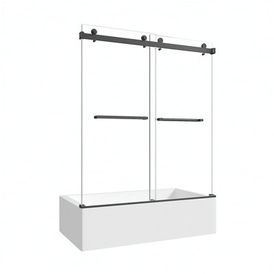 55"-60" W x 60" H Matte Black Reversible Installation Double Bypass Sliding Shower Door Easy Installation Frameless Bathtub,5/16"(8MM) Tempered Glass With Nano Explosion-proof Film