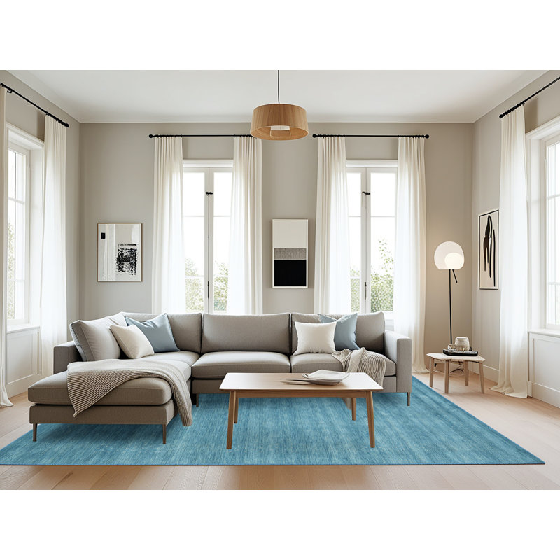 Tapis de zone bleu contemporain, Rectangle 8 pi x 12 pi
