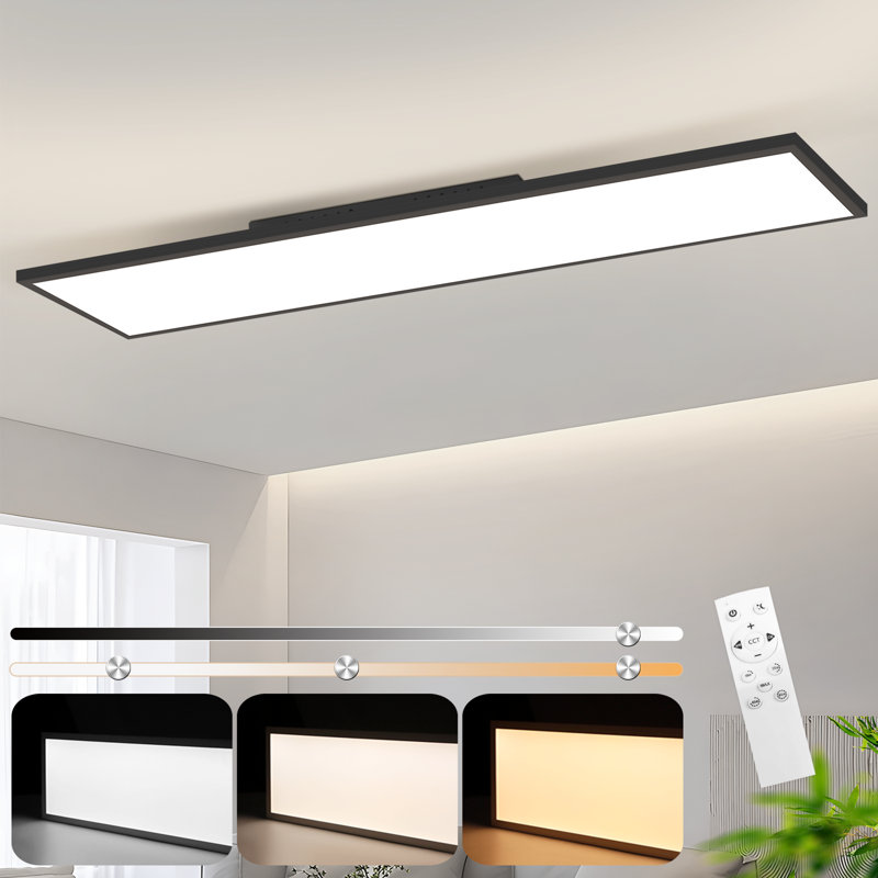 Damaj 1-Light LED Flush Mount, 30cm H x 120cm W x 5cm D, Black