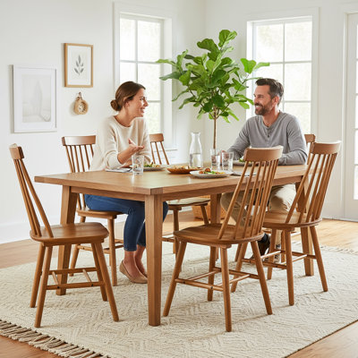  17.5" W Farmhouse Windsor Solid Wood Dining Chairs, Dining Room Chairs Set of 6, Walnut