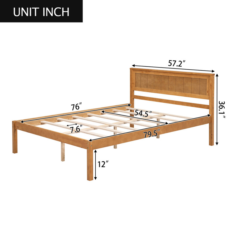 Structure de lit plateforme en chêne avec tête de lit double - support en lattes de bois, aucun sommier nécessaire