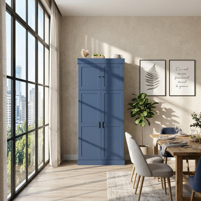 77" Tall Freestanding Kitchen Pantry Cabinet with Adjustable Shelves Drawers and Wine Racks
