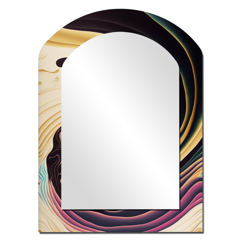 Purple, Gold And Blue Swirl III - Abstract Spirals Asymmetrical Wall Mirror, Modern Arch Decorative Mirror, Printed Metal Art