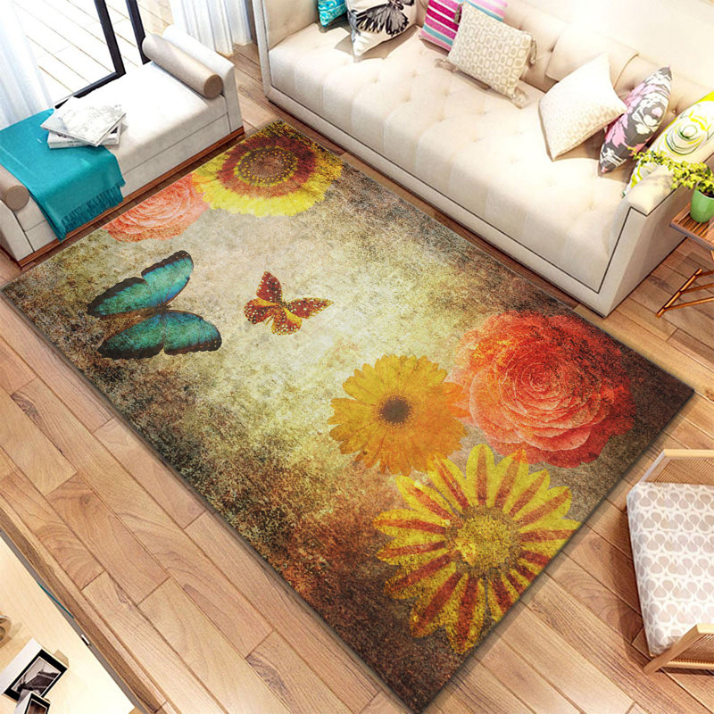 Tapis floral jaune / brun Kinley, Rectangle 3 pi 11 po x 5 pi 11 po