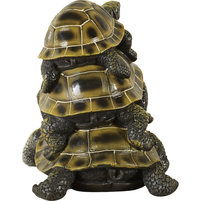 Medium Hand-Painted Resin Stacked Turtle Garden Statue