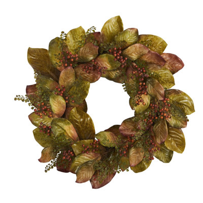 Fall Magnolia Leaf and Berries Artificial Wreath