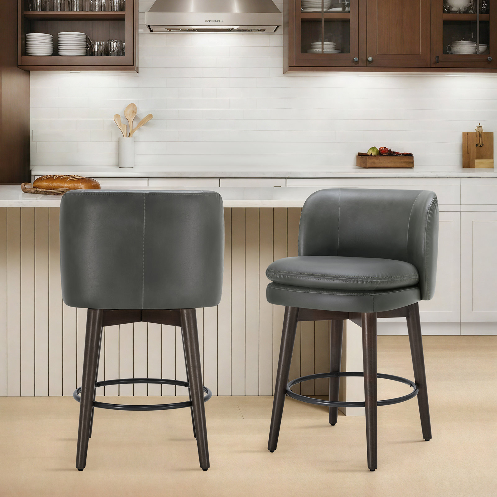 26" Swivel Bar Stool, Wax Elephant Faux Leather