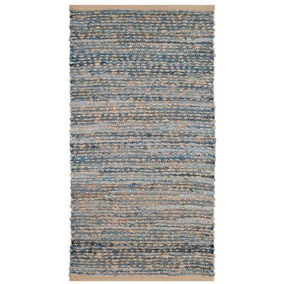 Tapis naturel / bleu en denim de coton / jute tissé à la main de 0,4 po Arria
