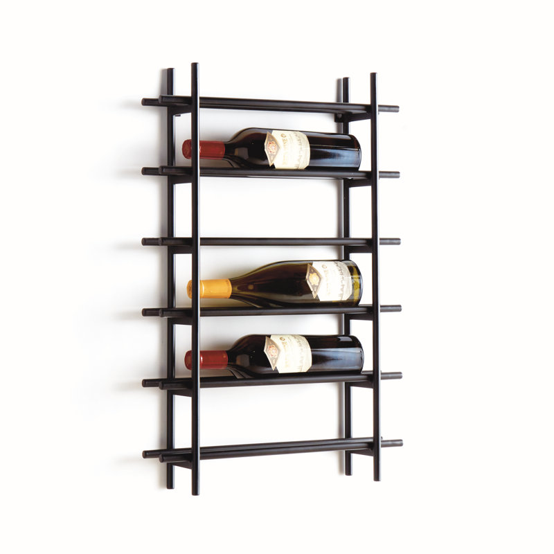 Cave Modern Round Metal Stock Wall-Mounted Wine Rack 6-Bottle in Black, 26.75" H x 17.75" W x 4.25" D