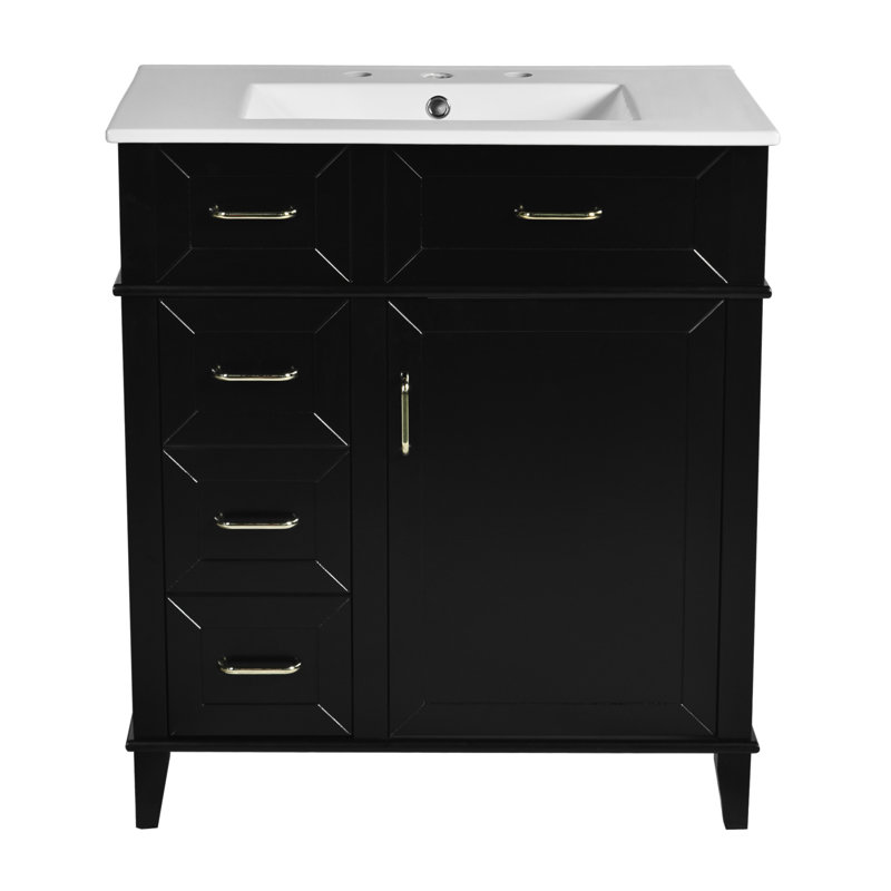 30-Inch Bathroom Vanity With Ceramic Sink, Adjustable Shelf, Soft Close Door, And Three Soft Close Drawers For Elegant Storage